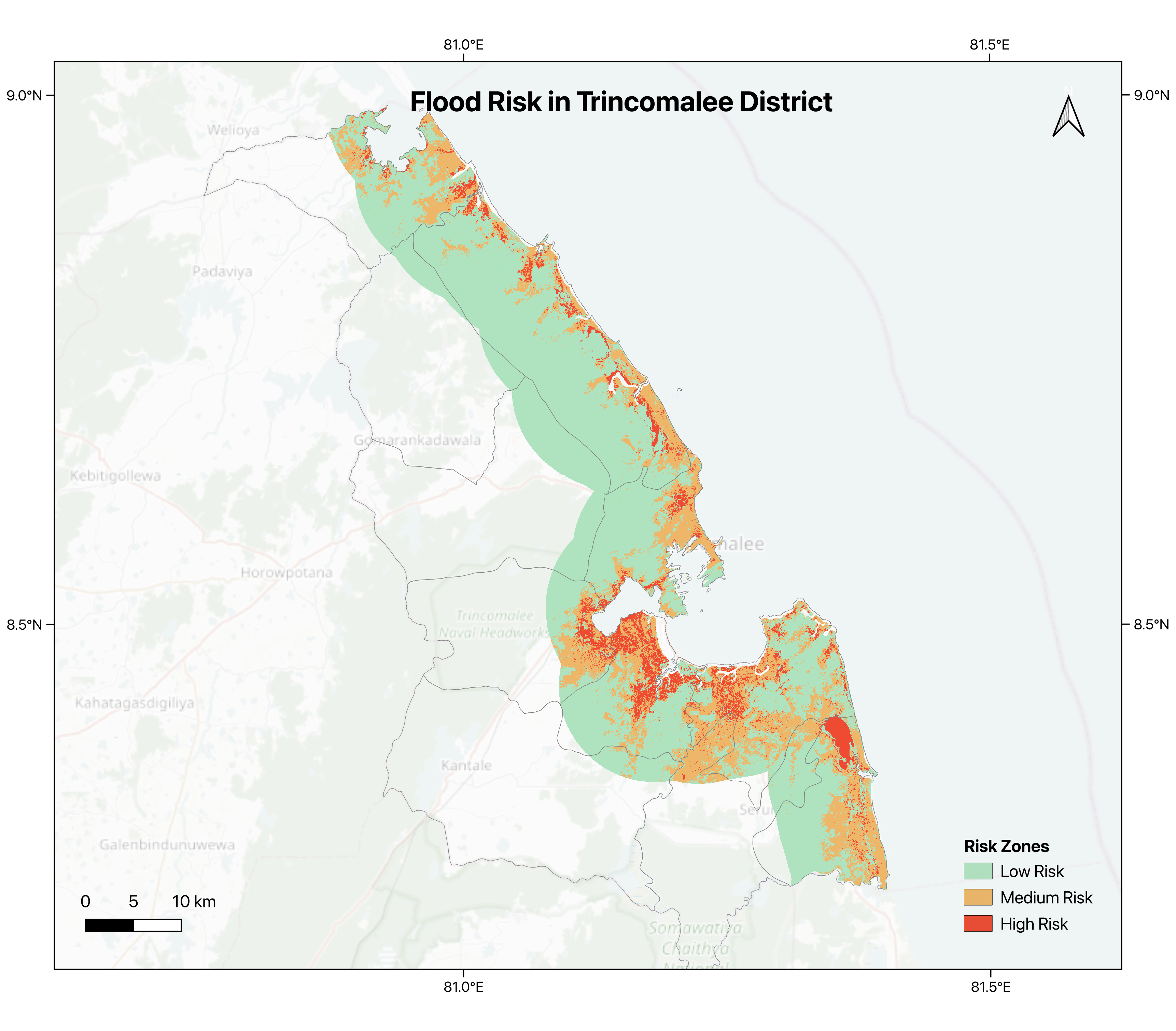 Flood risk zones in Trincomalee District