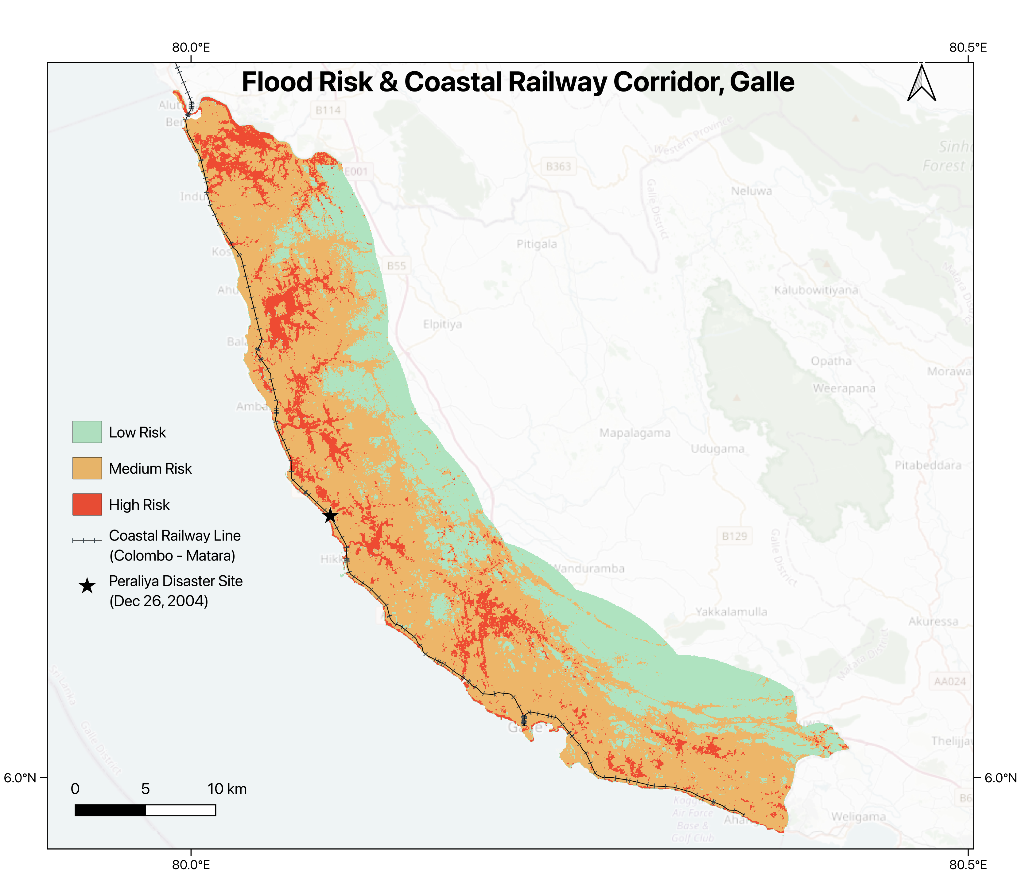 Flood risk and coastal railway corridor in Galle