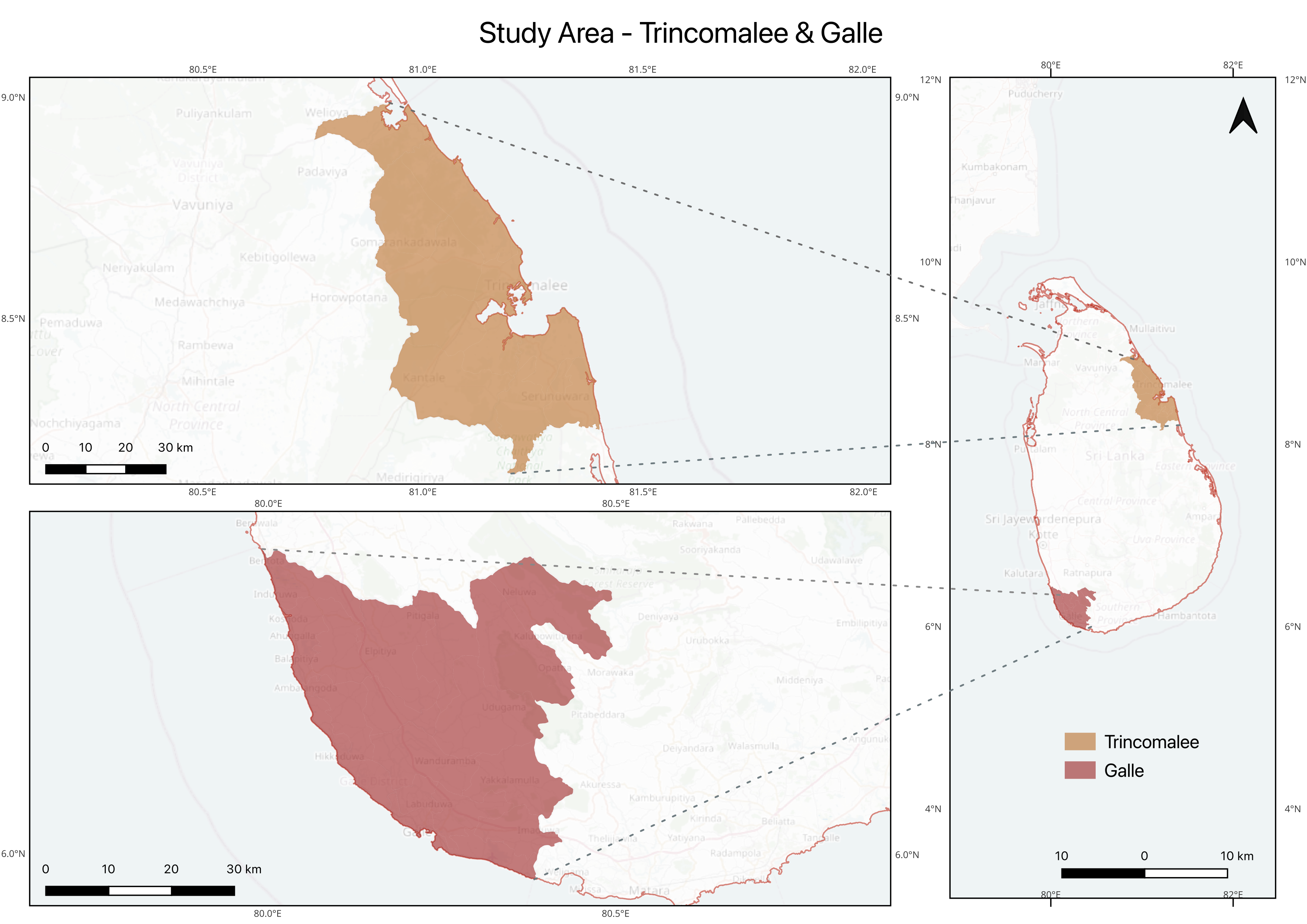 Study area map showing Trincomalee and Galle in Sri Lanka